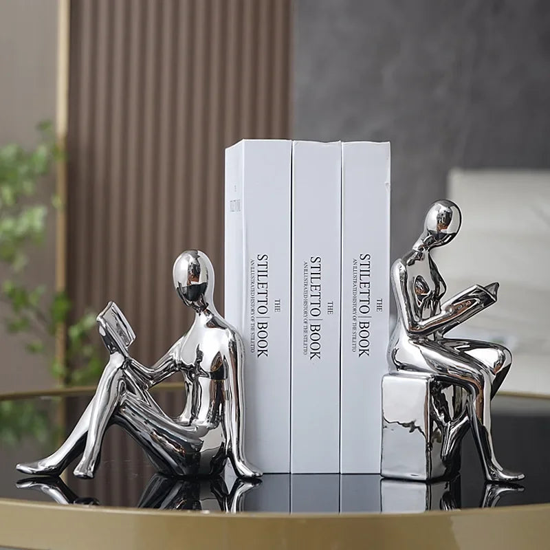 Duetto Femina - Escultura Porta Livro Prata