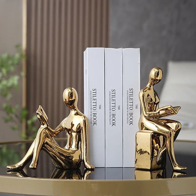 Duetto Femina - Escultura Porta Livro Dourada