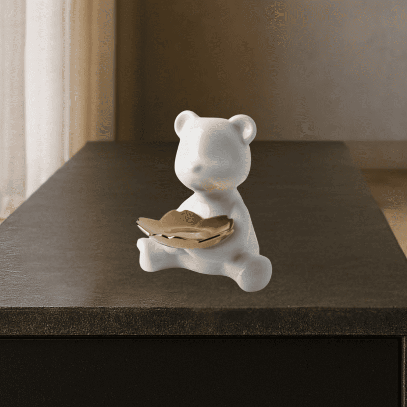 Escultura Urso Guardião Sereno Branco