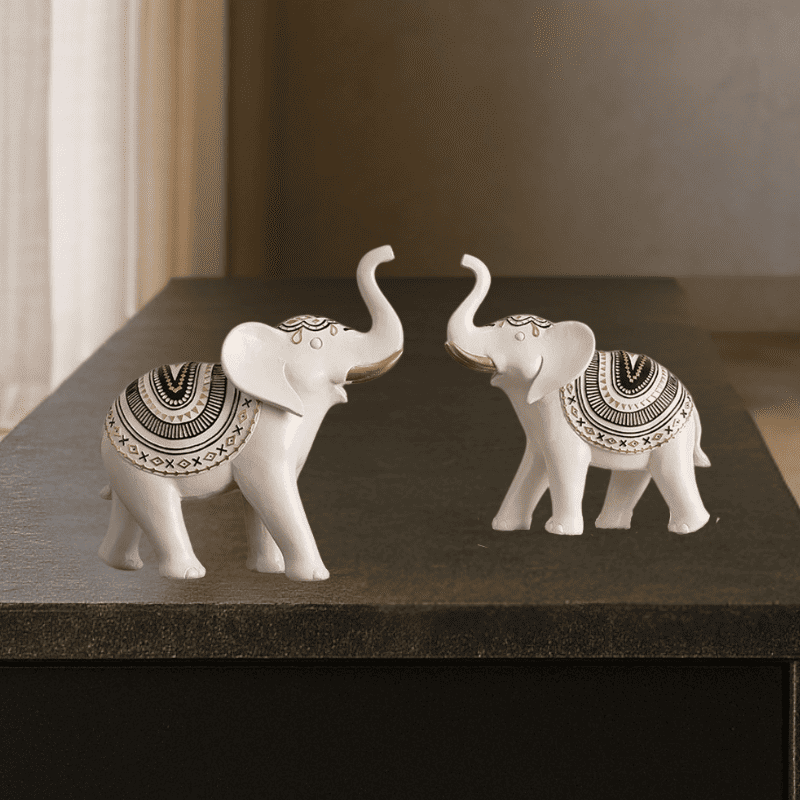 Escultura de Elefante Guardião da Fortuna Branco