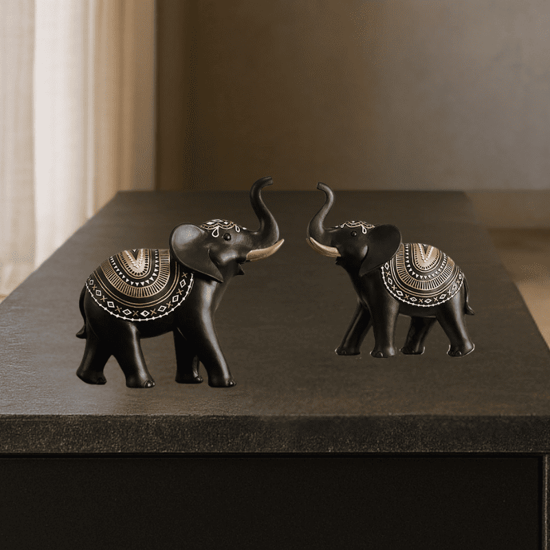 Escultura de Elefante Guardião da Fortuna Preto