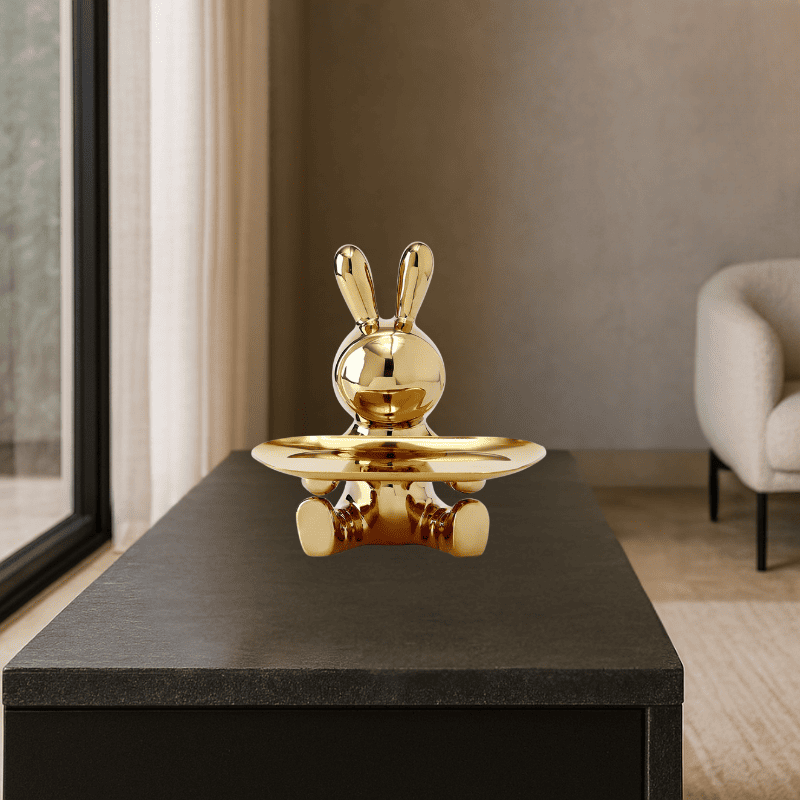 Leporí – Escultura com Bandeja Integrada Dourada