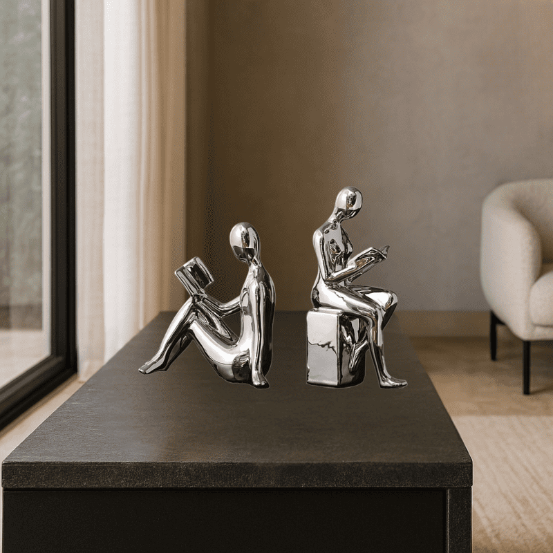Duetto Femina - Escultura Porta Livro Prata